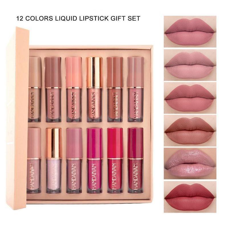 12 Colors Matte Liquid Lipstick Set,Super Stay Liquid Velvet Lipstick Non-stick Cup Waterproof Long Lasting Lip Gloss Set for Women