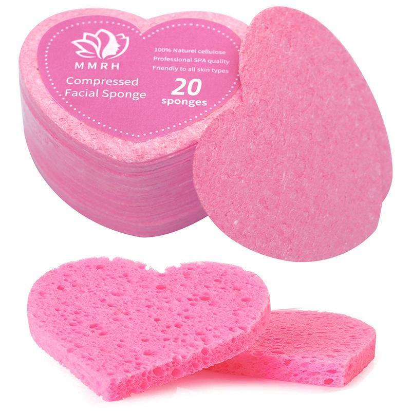 Comfort Heart Shaped Compressed Facial Cleansing Sponges, 20pcs set Natural Facial Cleansing Pads, Summer Reusable Facial Exfoliating Cleansing Tools, Cruel Summer, Skincare Products, Christmas Gift