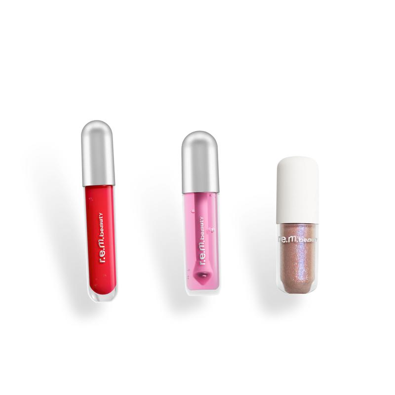 r.e.m. beauty top-selling trio (glossy balm + lip oil + liquid eyeshadow) makeup set