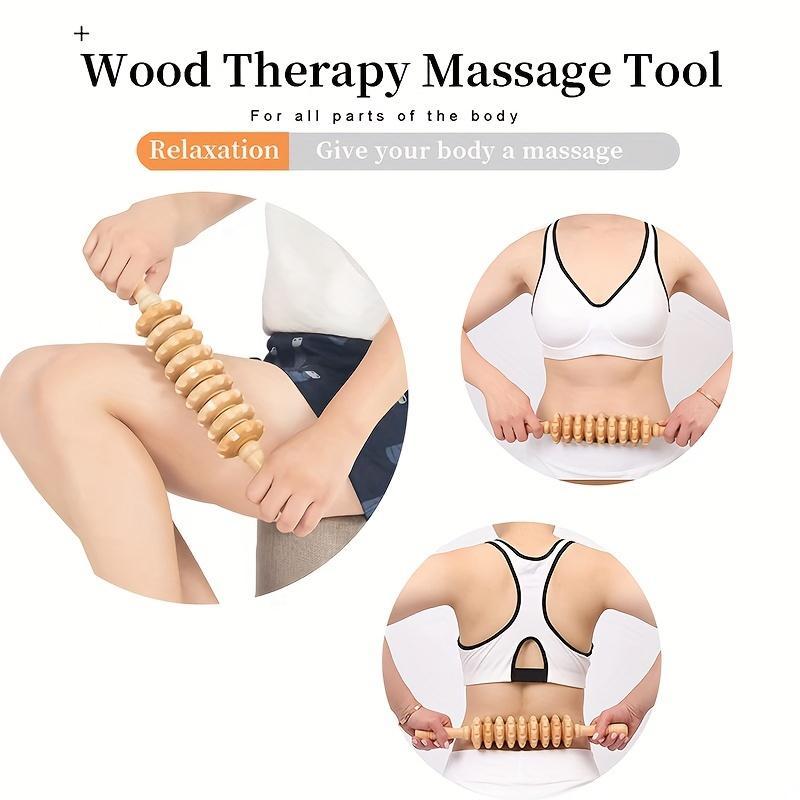 Wood Massage Tool Set, 5pcs set Wooden Body Sculpting Massaging Tools, Wood Roller Massager, Fascia Massager, Gua Sha Tools for Body and Muscle Relaxation