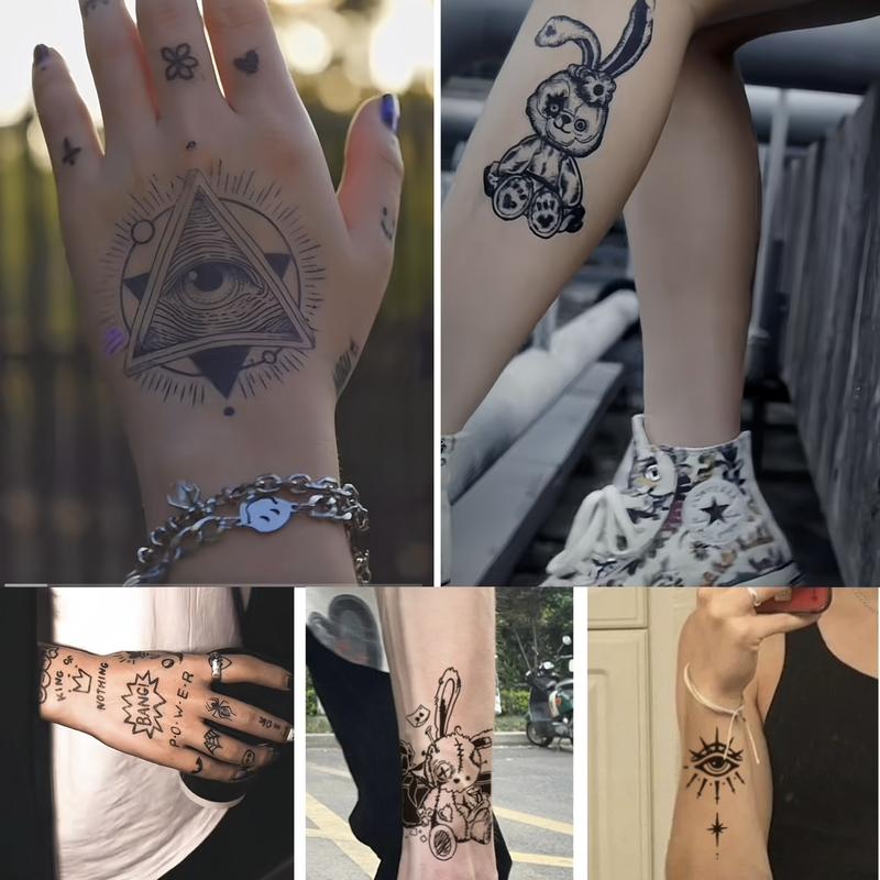 16sheets Large-Size waterproof temporary Tattoos Stickers,the back of the hand,Finger tattoo sticker,Forearm Designs Featuring Tribal, Wolf, Tiger, Lion, Owl, Skeleton Skull, Temp Halloween Fake Tattoo Stickers, Rose, and Animals