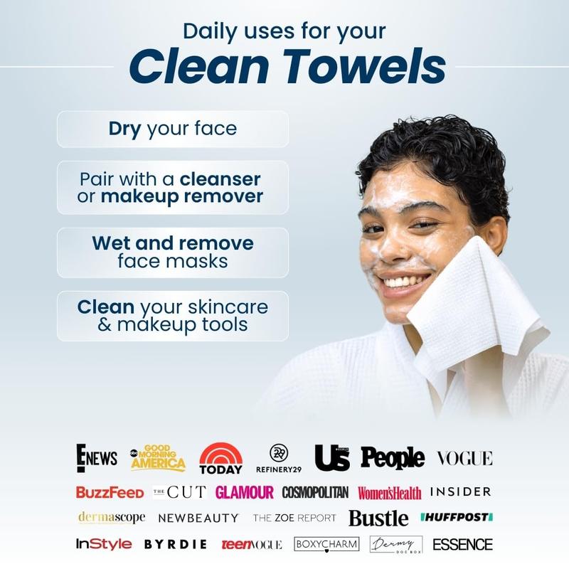 Clean Skin Club Clean Towels XL, 100% USDA Biobased Face Towel, Disposable Face Towelette, Makeup Remover Dry Wipes, Ultra Soft, 50 Ct, 1 Pack Cosmetic Cleanser Cosmetic Cleansing