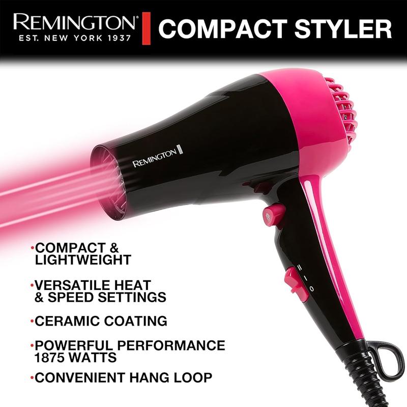 Compact Styler - Small Portable Hair Dryer - Ceramic Hair Dryer with 2 Heat Speed ​​Settings and Cool Button for Smooth Styles - Travel Size Lightweight Handheld Hair Dryer, 1875W