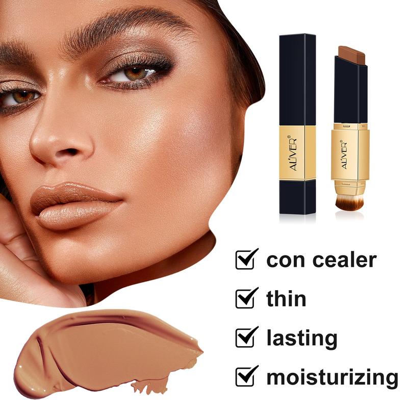 Aliver 2 In 1 Concealer, Foundation Stick, Colour Changing Concealer Stick with Cosmetic Brushes, Long Lasting Makeup Full Concealer Stick(3 colors)