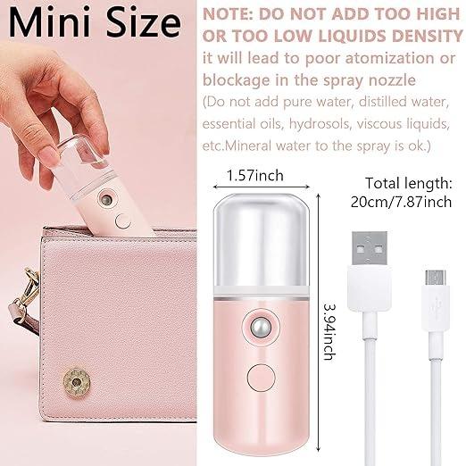 [New Customer Discount] 2 Packs Nano Facial Steamer, Handy Mini Mister, USB Rechargeable Mist Sprayer, 30ml Visual Water Tank Moisturizing&Hydrating for Face, Daily Makeup, Skin Care, Eyelash Extensions-Pink