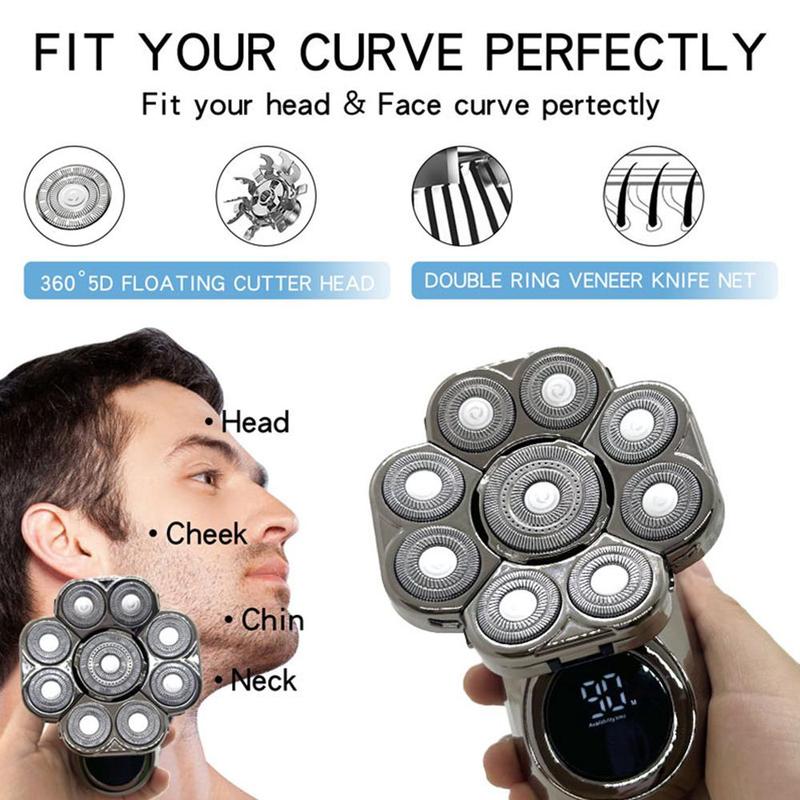 9D Electric Head Shaver for Bald Men, Upgraded 6-in-1 Head Shaver for Bald Men, Waterproof Wet Dry Grooming Kit Electric Shaver for Men, Cordless Rechargeable Bald Head Razor for Home&Travel Valentine Gift