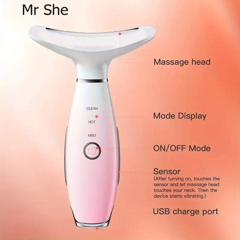 USB Rechargeable LED Neck & Face Lifting Massager, 3 Color Modes Facial Skin Care Tool, Multifunctional Skin Care Instrument for Women