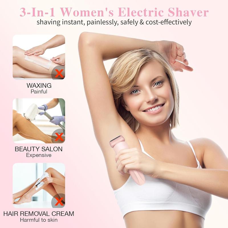 Electric Shaver, Women's Shaver, Body Instrument Bikini Trimmer, Electric Shaver And Razor Rechargeable, 2-In-1 Body And Facial Epilator, Waterproof IPX7, Removable & Interchangeable Heads, Dual Head Configuration, Intelligent LED Display, Christmas Gift