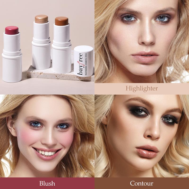 bayfree Multi Stick Trio Face Makeup,Cream Blush Stick for Cheeks & Lips, Contour Stick & Highlighter Makeup Sticks