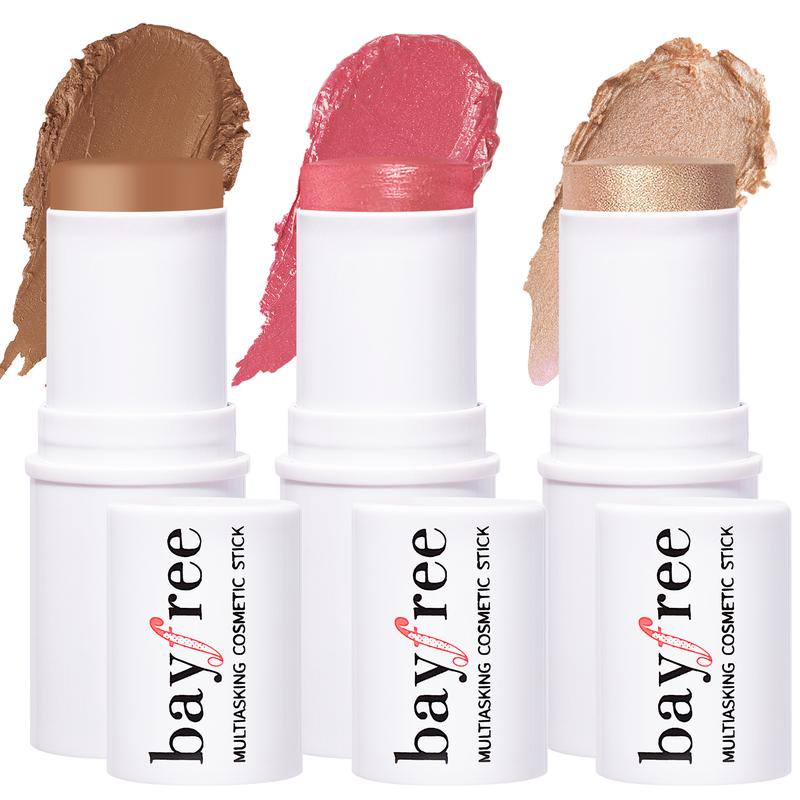 bayfree Multi Stick Trio Face Makeup,Cream Blush Stick for Cheeks & Lips, Contour Stick & Highlighter Makeup Sticks