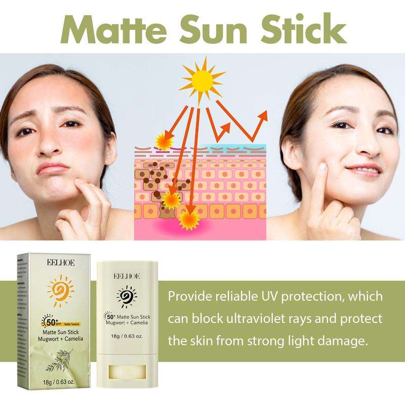 Matte Sun Stick,skin light demage and skin barrier repair,,nourish dry skin,gift for summer vacation,mugwort and camelia Facial  Repair Skin Repair Skincare Storage Sunscreen Comfort Moisture Moisturize Moisturizer Hydrate Hydrating Moisturizing