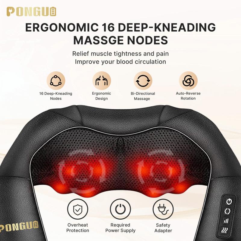 PONGUI Shiatsu Back Shoulder and Neck Massager with Heat, Electric Deep Tissue 4D Kneading Massage shoulder massager