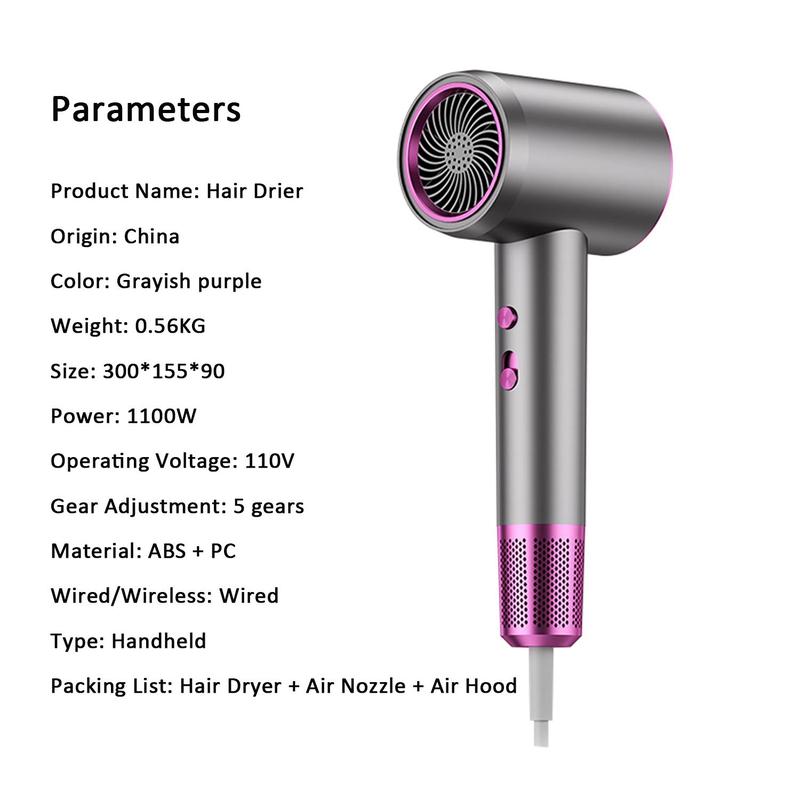 Professional Negative Ions Hair Dryer, Travel 2400W Ionic Blow Dryer, Low Noise Home Hair Dryer with Diffuser for Women & Men