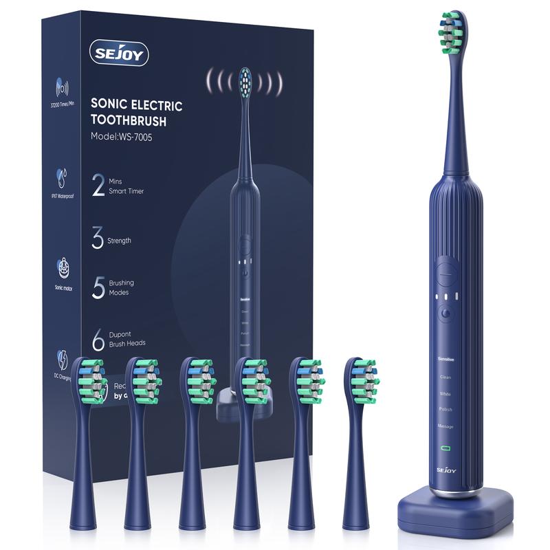 SEJOY Sonic Electric Toothbrush Rechargeable Power 6 Brush Heads 15 Modes Timer