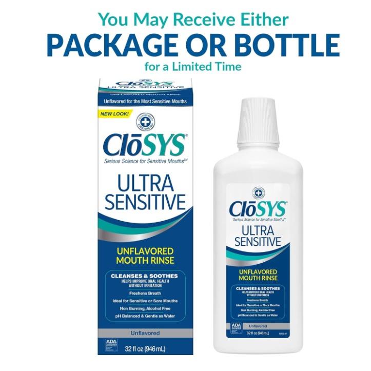 CloSYS Ultra Sensitive Mouthwash, Unflavored Alcohol Free, Dye Free, pH Balanced, Helps Soothe Entire Mouth – 32 Oz