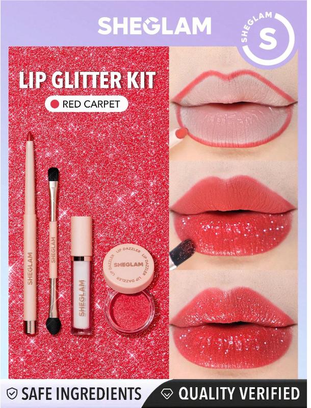 SHEGLAM Lip Dazzler Glitter Kit-Center Stage Long-Lasting Glitter Lip Gloss Sexy Super Stay Non-Sticky Shiny Liquid Kit Liquid Lipstick Pink Y2K Rosa Liquid Lipstick