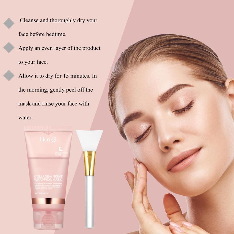 Collagen Overnight Wrapping Peel Off Facial Mask, 7 Counts set Hydrating & Tightening Skin Care Mask, Improves Skin Elasticity Care Facial Mask