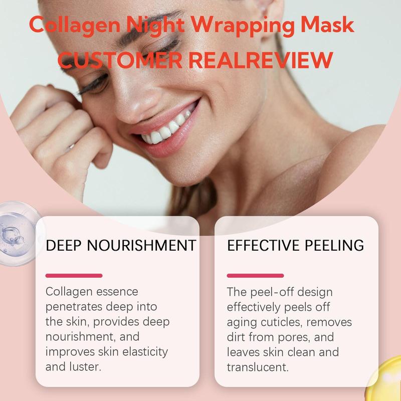 Collagen Overnight Wrapping Peel Off Facial Mask, 7 Counts set Hydrating & Tightening Skin Care Mask, Improves Skin Elasticity Care Facial Mask