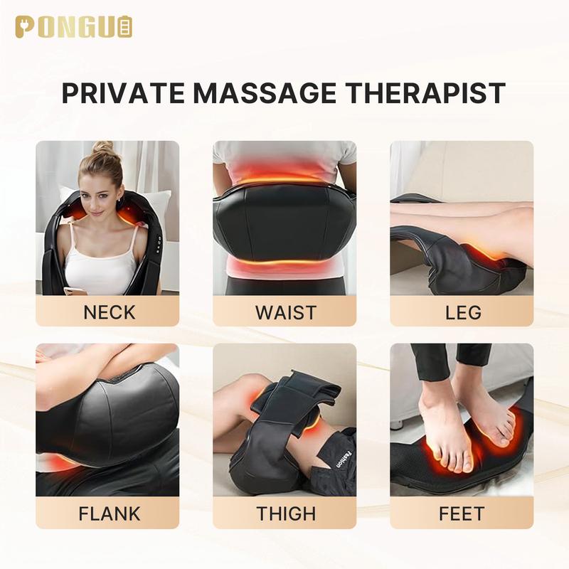 PONGUI Shiatsu Back Shoulder and Neck Massager with Heat, Electric Deep Tissue 4D Kneading Massage shoulder massager