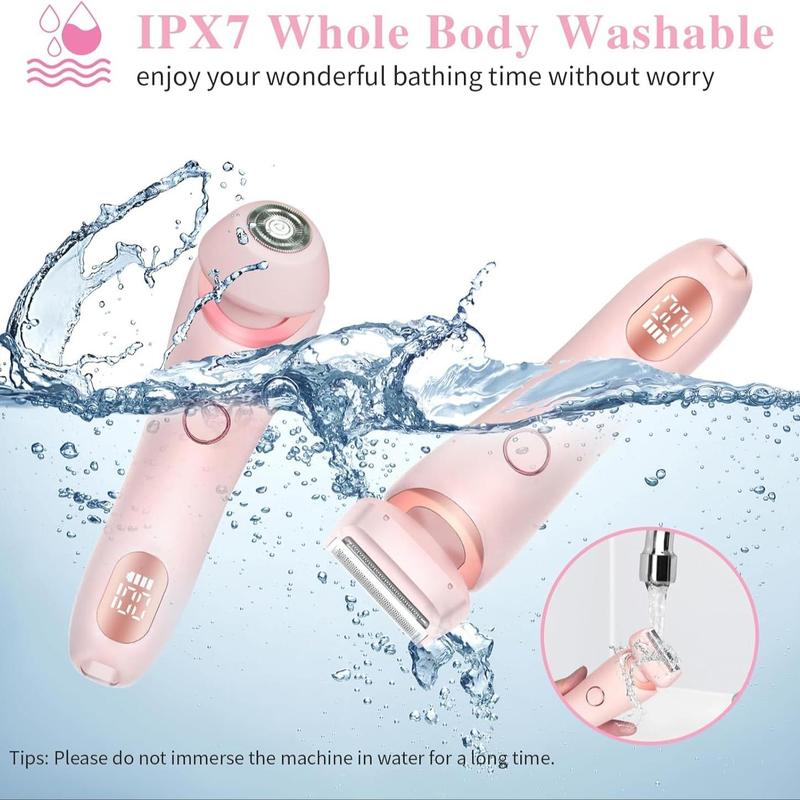 Electric Shaver, Women's Shaver, Body Instrument Bikini Trimmer, Electric Shaver And Razor Rechargeable, 2-In-1 Body And Facial Epilator, Waterproof IPX7, Removable & Interchangeable Heads, Dual Head Configuration, Intelligent LED Display, Christmas Gift