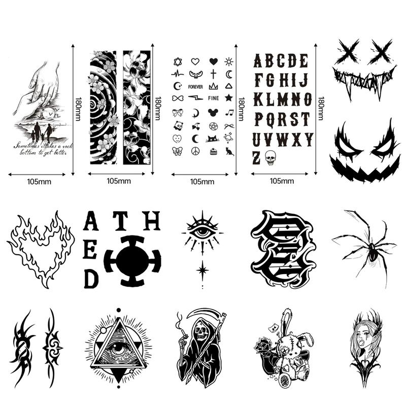 16sheets Large-Size waterproof temporary Tattoos Stickers,the back of the hand,Finger tattoo sticker,Forearm Designs Featuring Tribal, Wolf, Tiger, Lion, Owl, Skeleton Skull, Temp Halloween Fake Tattoo Stickers, Rose, and Animals