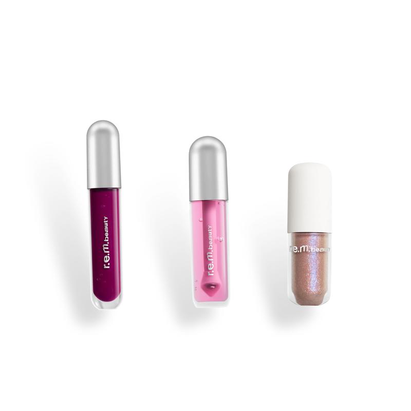 r.e.m. beauty top-selling trio (glossy balm + lip oil + liquid eyeshadow) makeup set