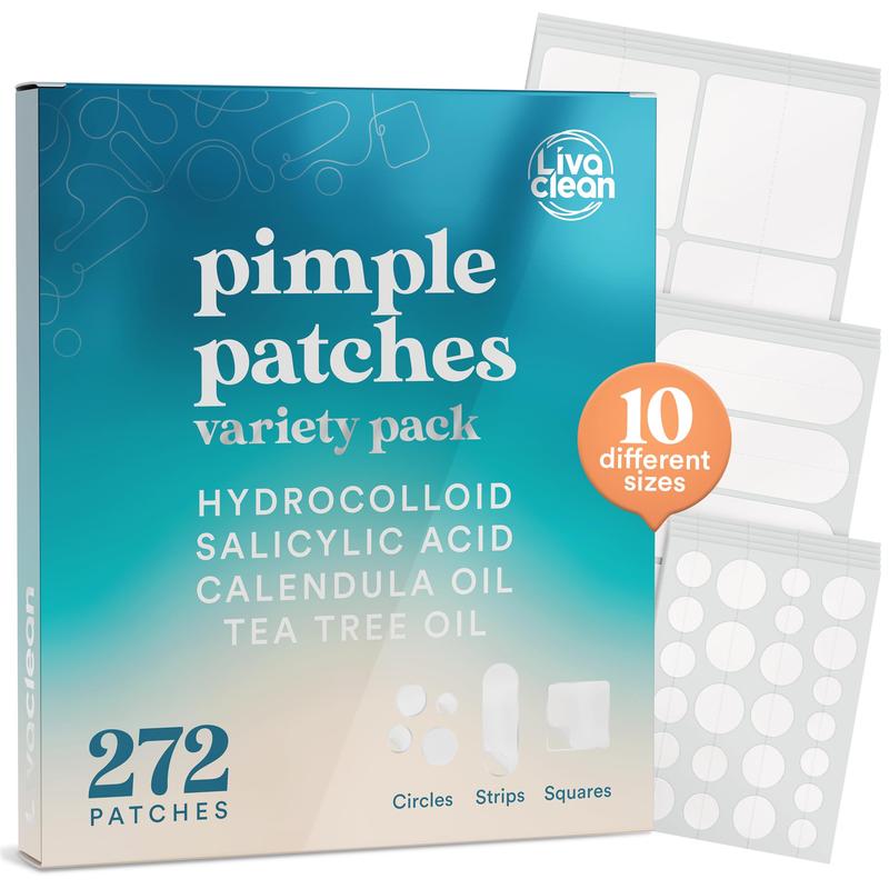 LivaClean 272 CT Pimple Patches Variety Pack w  Tea Tree Oil, Salicylic Acid & Calendula Oil - Large Blemish Patches for Face Acne Patches Large, Hydrocolloid Patches Skincare Clear Zit Matte Skin Repair