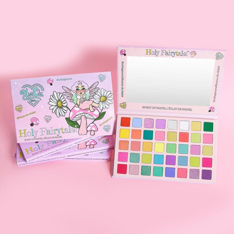 KimChi Chic Holy Fairy Tale Eyeshadow Palette - 40 Pressed Pigments, Pastel & Rainbow Bright Color Shades, Cosmetic Makeup