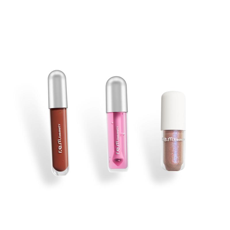 r.e.m. beauty top-selling trio (glossy balm + lip oil + liquid eyeshadow) makeup set