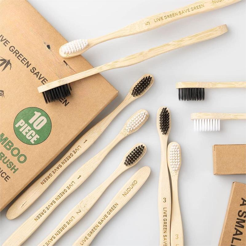 Bamboo Toothbrushes Soft Bristles, Biodegradable Eco-Friendly Toothbrush 10 Pack, BPA Free Charcoal Bamboo Tooth Brush, Organic, Natural, Green and Compostable Tooth Brushes