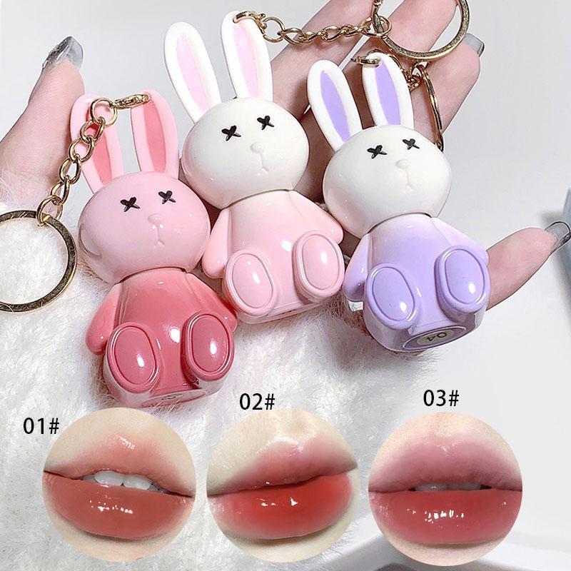 Cute Rabbit Design Lip Gloss, 3 Counts set Moisturizing Lip Glaze, Long Lasting Tinted Lip Oil for Girls & Women