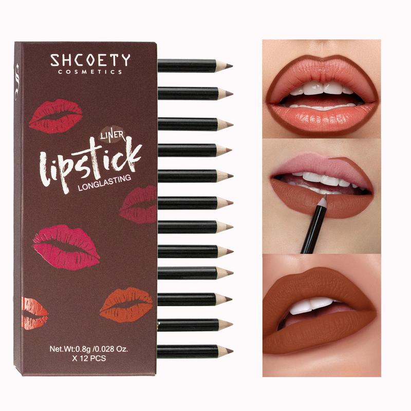 12-color Matte Lip Liner Set Nude Lipstick Long-lasting Non-Bleaching Lip Liner Makeup Eyeliner Gloss Lipliner Smooth holy grail line loud  Cosmetic Waterproof