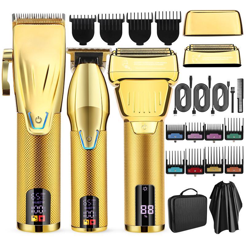 Professional hair clipper hair equipment 3 sets a set, men's home clipper bald machine hair salon high-power LCD display