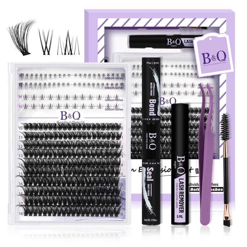 B&Q LASH l 70D+Bottom Lash Kit l 68pcs Bottom Lashes 2 styles, 200pcs Upper Lashes 70D (10-18MIX),Bond & Seal, Applicator Tool, DIY Lash Extensions at Home Cosmetic Makeup Waterproof Long Lasting