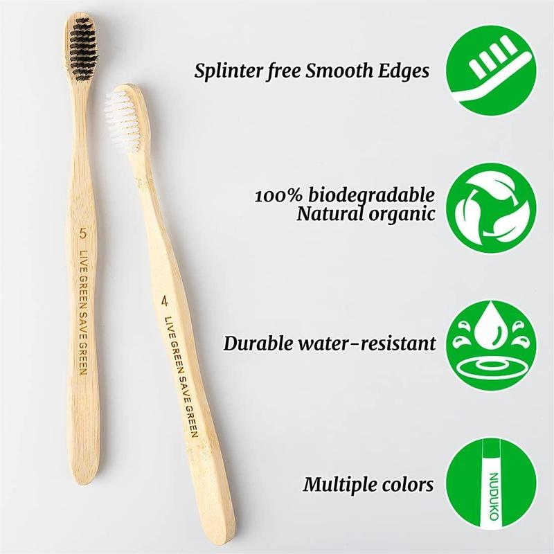 Bamboo Toothbrushes Soft Bristles, Biodegradable Eco-Friendly Toothbrush 10 Pack, BPA Free Charcoal Bamboo Tooth Brush, Organic, Natural, Green and Compostable Tooth Brushes