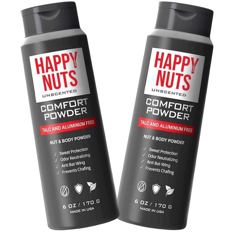 HAPPY NUTS Comfort Powder - Anti Chafing & Deodorant, Aluminum-Free, Sweat and Odor Control for Jock Itch, Groin and Men's Private Parts (6 Ounce (Pack of 2), Unscented)