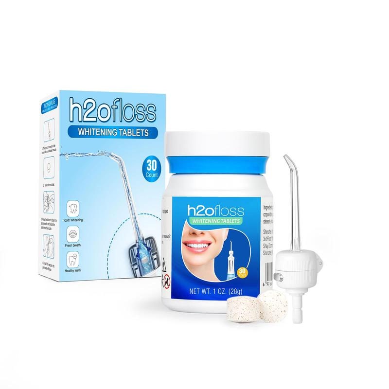 h2ofloss Whitening Water Dental Flosser Refill Tablets＆H2ofloss Oral Irrigator Dedicated Nozzle-Compatible with all h2ofloss Water Dental Flosser,Cinnamon (30 Count)