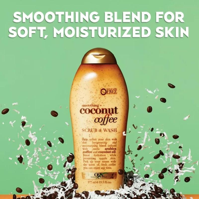 Smoothing + Coconut Coffee Exfoliating Body Scrub with Arabica Coffee & Coconut Oil, Moisturizing Body Wash for Dry Skin, Paraben-Free with Sulfate-Free Surfactants, 19.5 Fl Oz