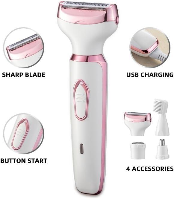 JC Beauty Multifunctional Women's Shaver 4 in 1  Women's painless epilator  Washable hair removal device Rechargeable Razor Trimmer For bikini area nose armpits eyebrows face Fall Deals For You