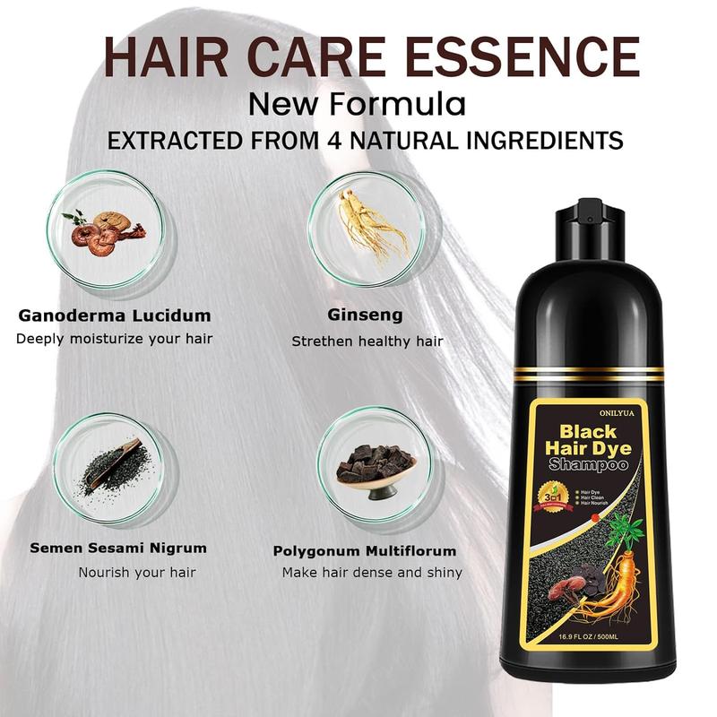 3-in-1 Instant Hair Dye Shampoo，Herbal Ingredients Hair Color Shampoo，Suitable For All Hair Types，100% Coverage of Gray Hair