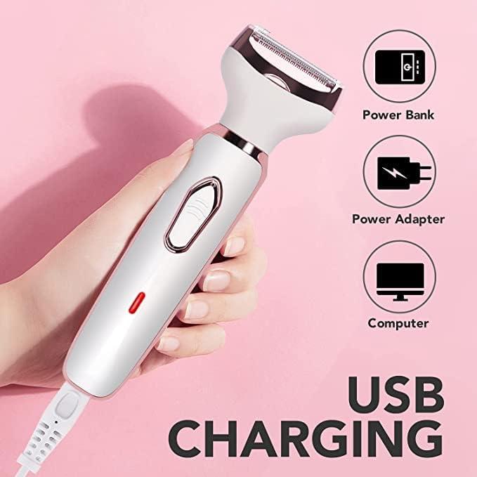 Portable Rechargeable Hair Removal Kit for Women - 2 in 1 Electric Razor for Face, Body, Leg, Bikini, Underarm & Arm - Brush