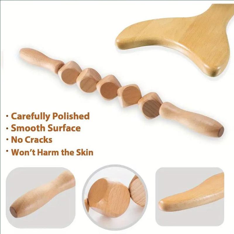 Wooden Manual Massage Tool Set, 5 Counts set Face & Head & Body Massager, Manual Massage Tool for Home Use, Gift for Friend & Family, Christmas Gift