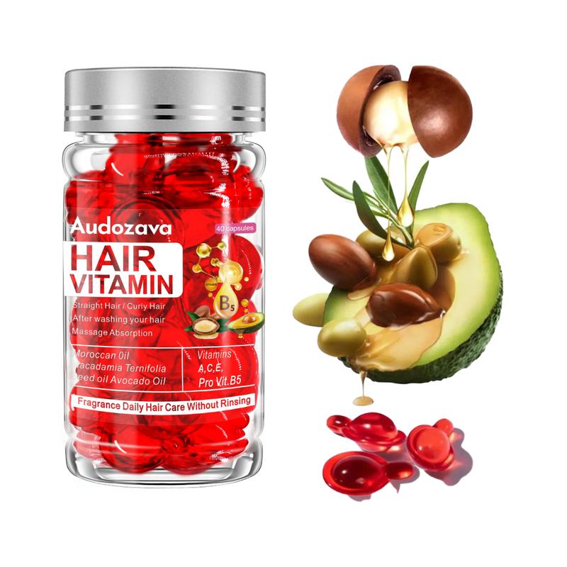 2-Pack (80 Capsules ) Hair Vitamin Serum Oil Capsules - Nourishing Treatment with Vitamins A, C, E & Pro B5 | Enriched with Moroccan, Macadamia & Avocado Oils | No-Rinse Formula for Dry, Damaged Hair | Moisturizing Solution for Women & Men