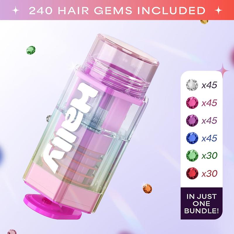 Hally Hair Gems Pen Applicator - Includes Hair Styling Tool with 240 Multicolored Adhesive Gem Stickers Hair Jewels - Stylish Hair Accessories for School, Halloween, Festivals, Wedding, Parties & More