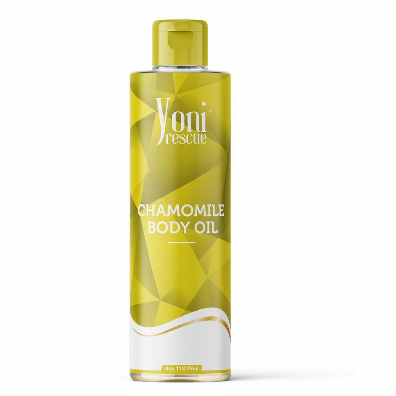 Chamomile Body Oil, 4oz, with Apricot, Jojoba, Avocado Oils & Vitamin E Oil, Daily Moisturizer, Fast-Absorbing, Nourishes and Hydrates Skin, Skin Repair, Body Care, Ideal for All Skin Types, Chamomile Scented Fragrance Moisturizer by Yoni Rescue