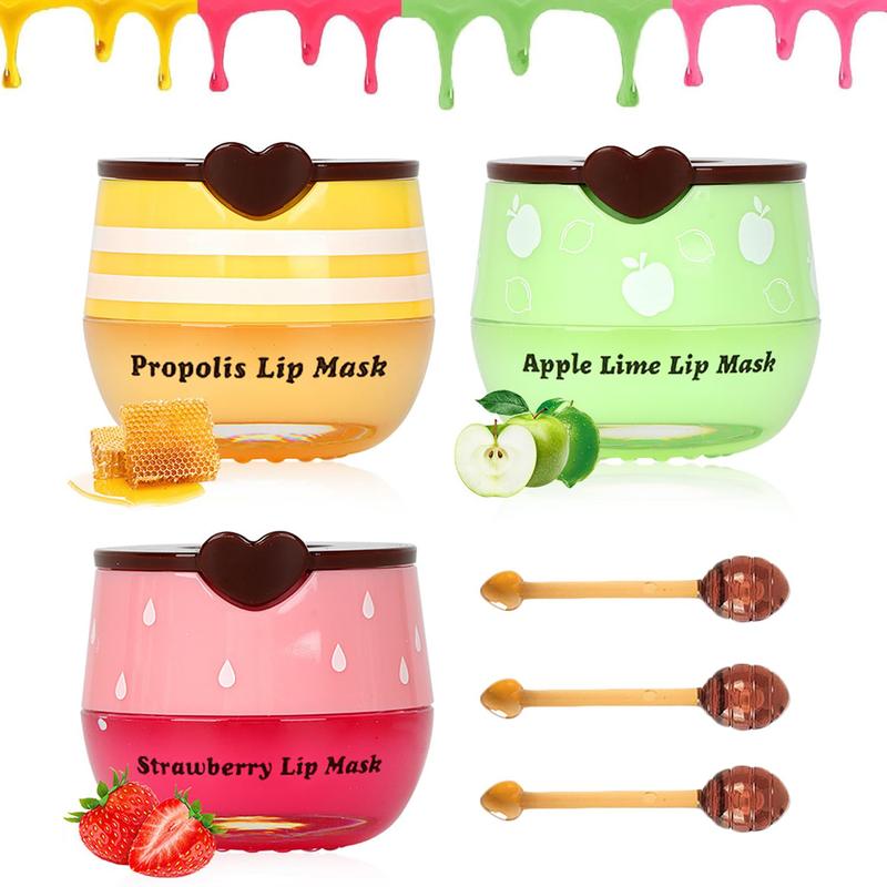 3 Pack Bee Lip Mask & Lip Balm Set - Honey Pot, Strawberry & Honey Hydrating Overnight Lip Masks - Intense Moisture for Dry, Cracked Lips & Exfoliating Scrubs to Reduce Lip Lines