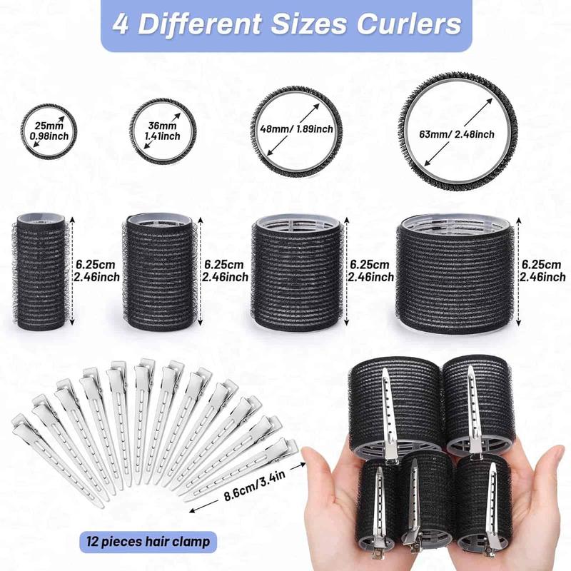 Hair Roller 28  Set, Includes 16 count Self-Grip Hair Rollers in 4 Sizes and 12 count Hair Clips for Long Medium Short Hair Volume