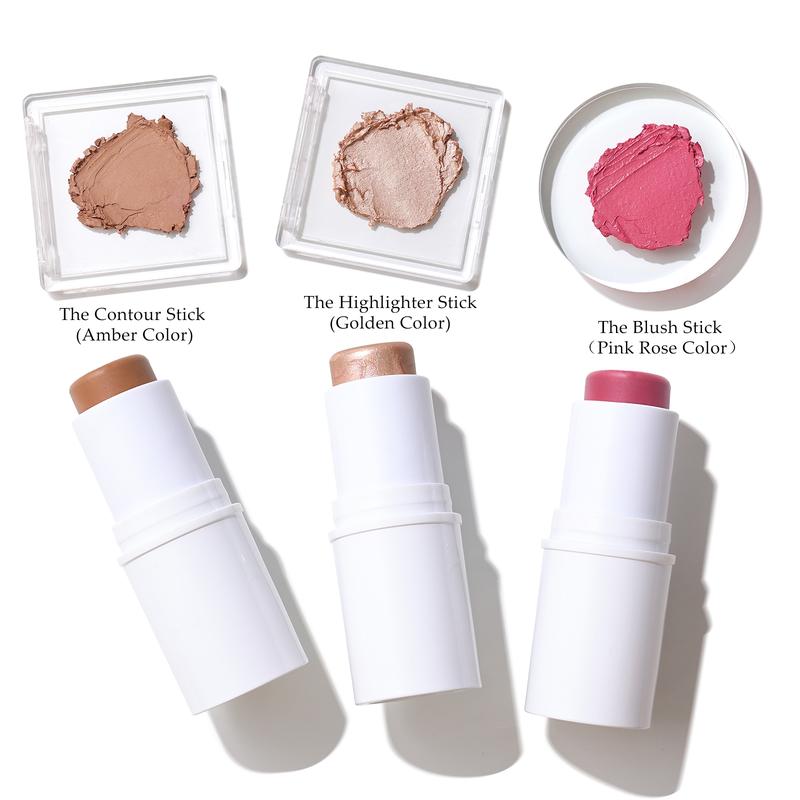 bayfree Multi Stick Trio Face Makeup,Cream Blush Stick for Cheeks & Lips, Contour Stick & Highlighter Makeup Sticks