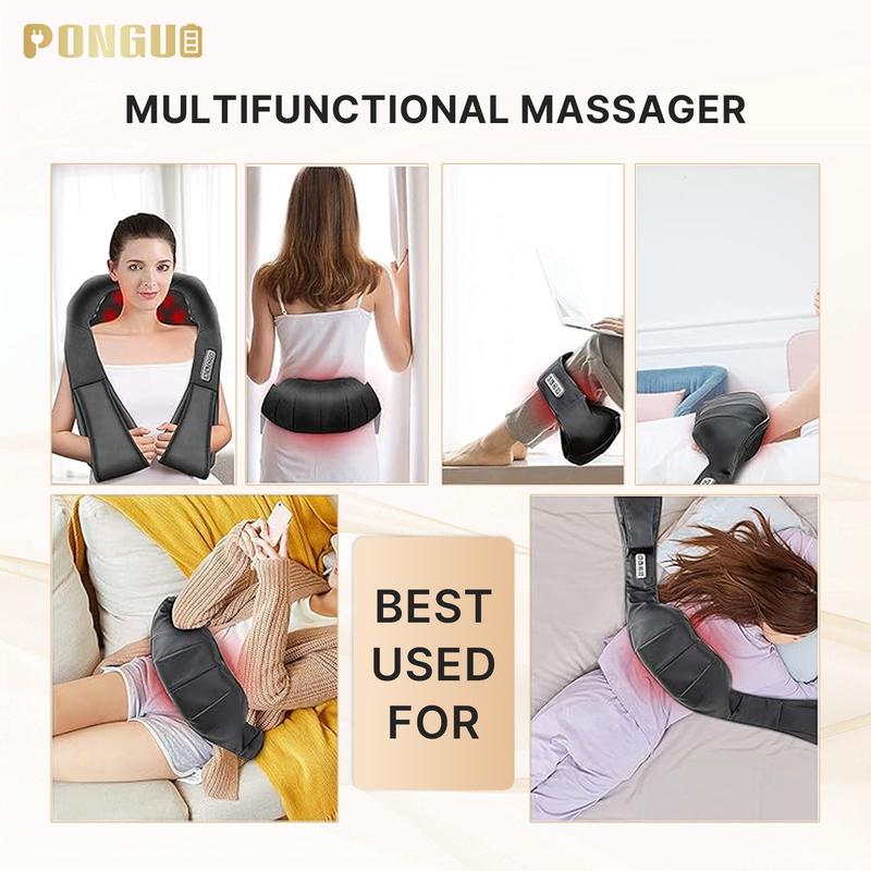 PONGUI Shiatsu Back Shoulder and Neck Massager with Heat, Electric Deep Tissue 4D Kneading Massage shoulder massager