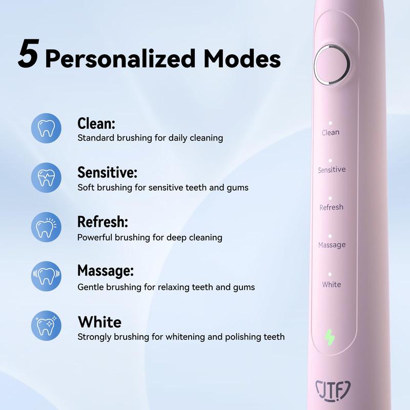 JTF P100 Sonic Electric Toothbrush for Adults - Rechargeable Electric Toothbrushes with 6 Brush Heads & Holder,  Power Electric Toothbrush with Holder, 3 Hours Charge for 45 Days Sonic Electric  Gift for Halloween, Christmas, Fall, Winter Gift